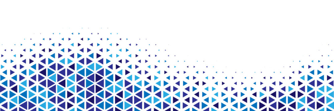 Blue Geometric Triangle Pattern Background, Abstract Polygon Mosaic Design with Particle Dispersion Effect, Modern Technology Banner on White Background