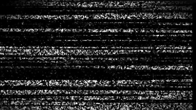 Distorted analog television static pattern with horizontal black and white noise lines representing a signal loss or a vintage broadcast glitch