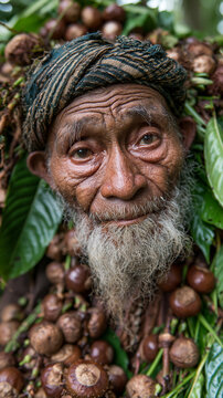 Elderly Indigenous Man's Portrait: Wisdom & Cultural Identity in Nature