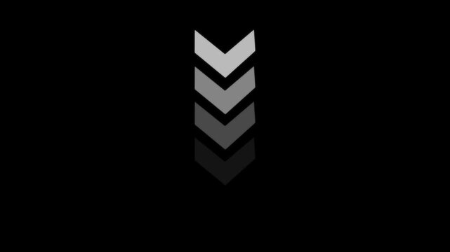 A vertical column of grey chevron arrows pointing downwards arranged in a stacked pattern against a solid black background for navigation