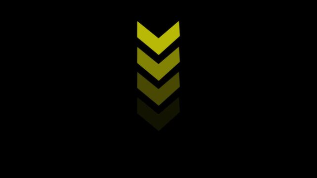 A vertical column of olive green chevron arrows pointing downwards arranged in a stacked pattern against a solid black background for navigation