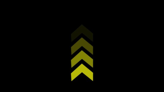 A vertical column of olive green chevron arrows pointing upwards arranged in a stacked pattern against a solid black background for navigation