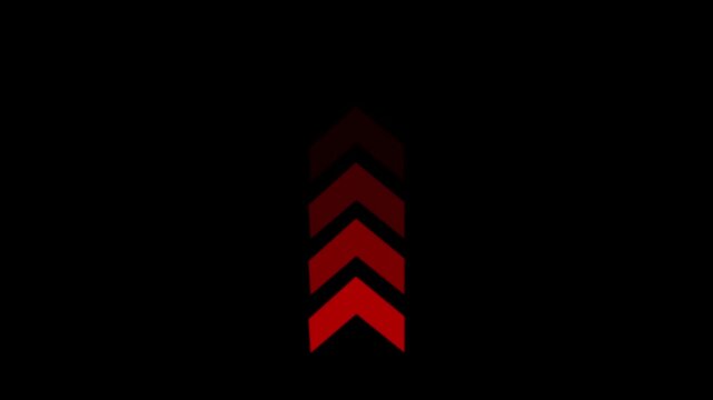 A vertical column of dark red chevron arrows pointing upwards arranged in a stacked pattern against a solid black background for navigation
