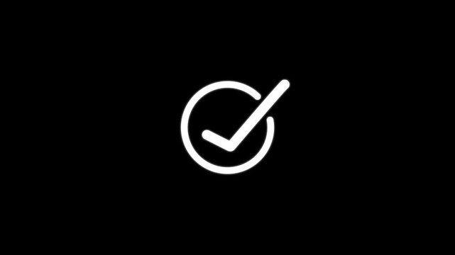 A simple white checkmark inside a circle isolated on a black background representing completion approval success or a positive confirmation status