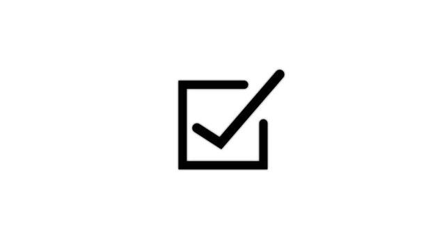 A simple black checkmark symbol enclosed within a square box outline isolated on a white background for clean minimalist and interface use