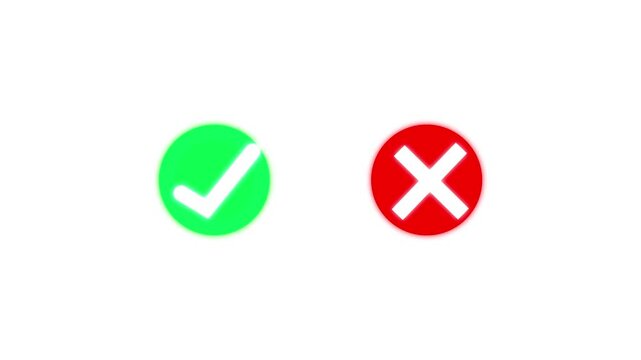 Green check mark and red cross mark isolated on a white background representing correct and incorrect choices for surveys or web forms