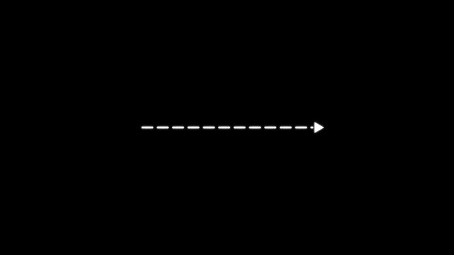 A simple white dashed line arrow pointing to the right side on a solid black background for navigation or direction indicators in projects