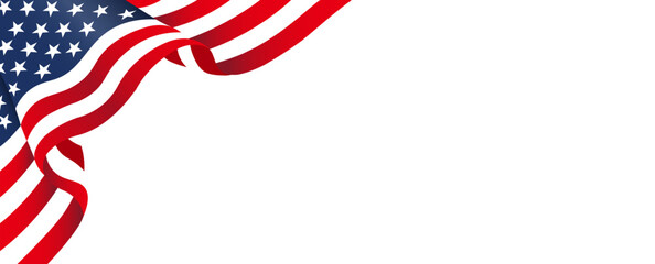 American flag curling ribbon wave patriotic vector corner background isolated on Transparent with copy space, for 4th of July Independence Day, Memorial Day, Veterans Day, Greeting Card, Poster © AFRAN STUDIO