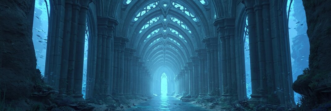 Atlantis underwater - the lost city of atlantis with blue ocean depths