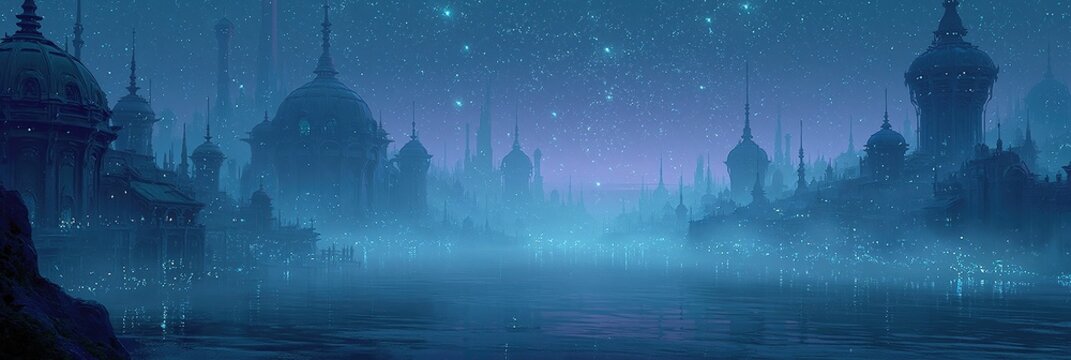 Atlantis underwater - the lost city of atlantis with blue ocean depths