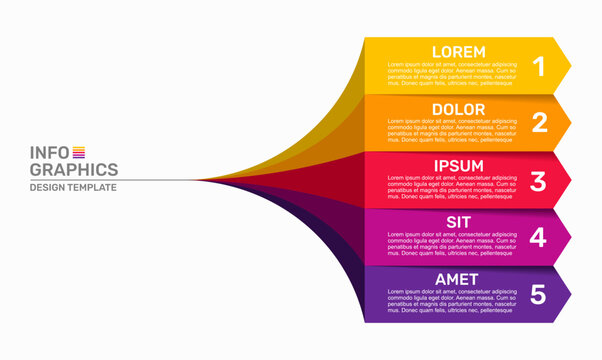 Business infographic template with five horizontal banners merging into one point. Vector illustration.