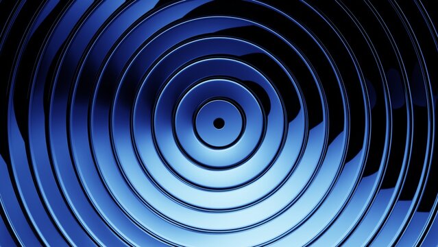 Circular glass background with blue radial light reflection