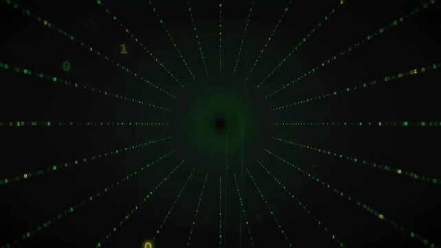 Abstract Digital Data Stream with Binary Code Particles Moving Through Dark Cyberspace Tunnel