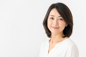 Fototapeta premium 白背景で微笑む大人女性の美容ポートレート