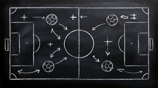 Blackboard with Soccer Game Tactics and Strategy Diagram