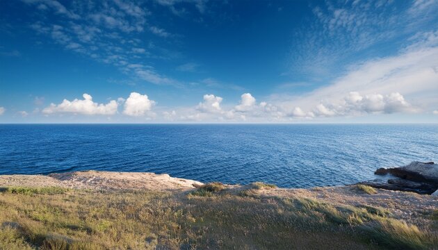 open seaside landscape with summer sky under wide open sky