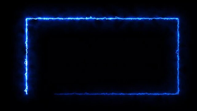 square rectangle picture frame with single tone neon color motion graphic on isolated black background blue light moving for overlay element footage video effect seamless loop. 4k