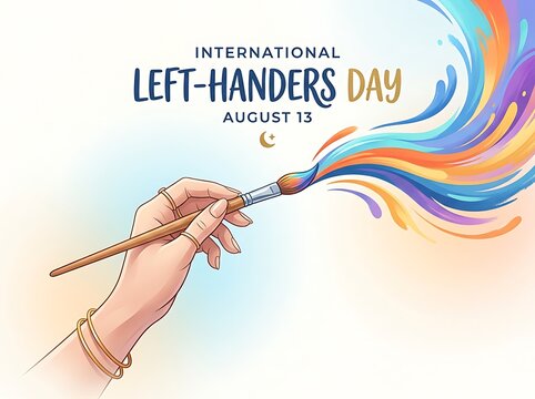 International lefthanders day illustration with colorful paintbrush strokes