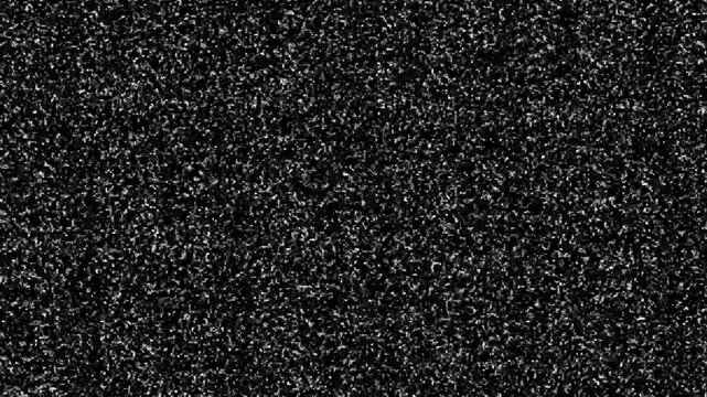 Static television noise texture with black and white grainy pixels creating a vintage analog signal interference pattern on a dark screen background