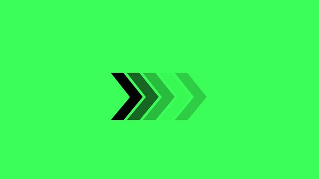 A series of five dark green chevron arrows pointing to the right with a gradient effect fading from light lime to dark forest green on a green background