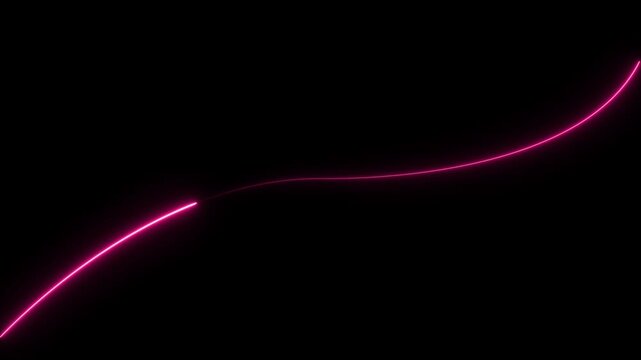 A single glowing pink neon light line curving across a deep black background creating a smooth wave pattern with vibrant light emission and soft glow