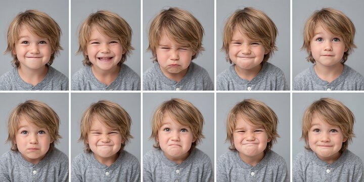 8 different emotions of a boy - portrait photos