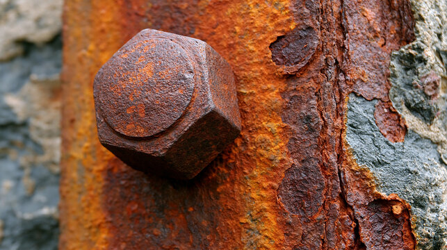 Close-up of Rusted Metal Bolt and Corroded Surface with Natural Light