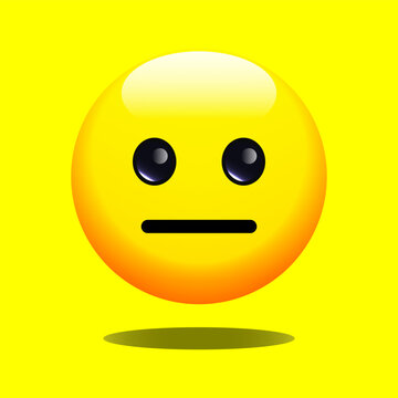 3D Neutral Yellow Emoji Emoticon Vector Icon, Expressionless Face Cartoon Character, Flat and Unemotional Expression Symbol, Calm Straight-Faced Smiley, Glossy Three-Dimensional Emoji Illustration
