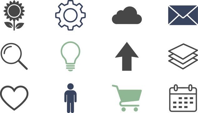 Set of modern minimalist web and mobile interface icons.