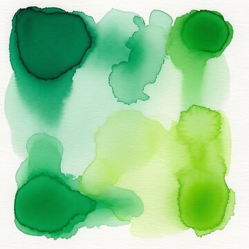 Watercolor green abstract leaf shapes painting.
