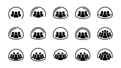 Set of group of people icons in dome or bubble shape. © punokawan