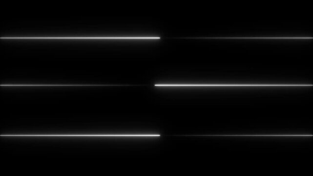 Three horizontal glowing white neon lines on a black background featuring a split screen effect with light pulses moving across the frame
