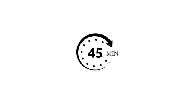 Black circular timer showing forty five minutes duration with a rotating arrow on a white background for time management and countdown concepts