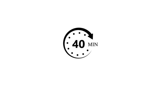 Black circular timer showing forty minutes duration with a rotating arrow on a white background for time management and countdown concepts