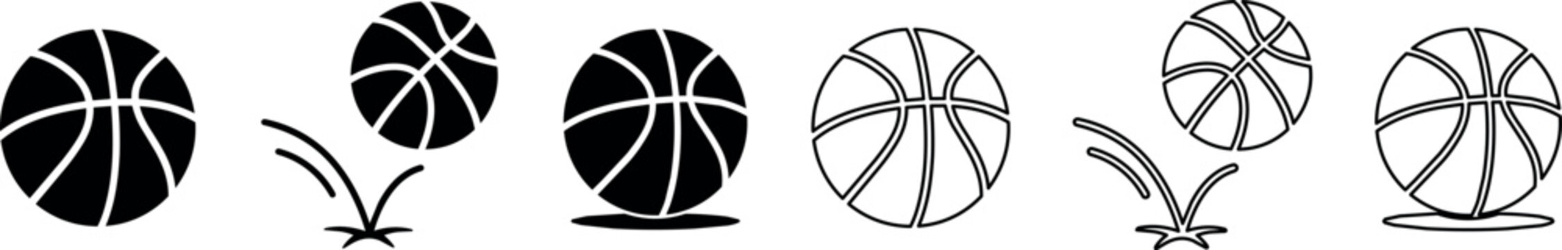 Basketball ball icons showing solid, outline, and bouncing styles