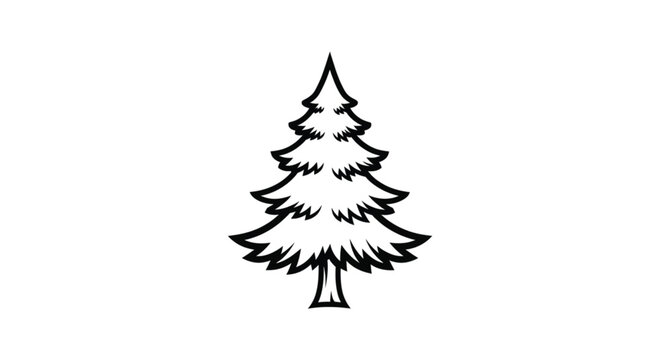 Black and white pine tree illustration.
