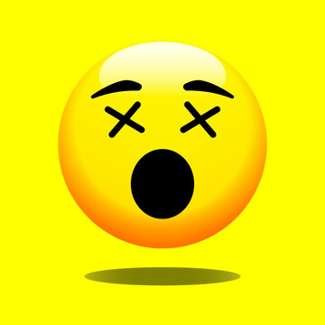 3D Tired Yellow Emoji Emoticon Vector Icon, Exhausted Face Cartoon Character, Fatigued Expression Symbol, Sleepy and Weary Smiley, Glossy Three-Dimensional Emoji Illustration
