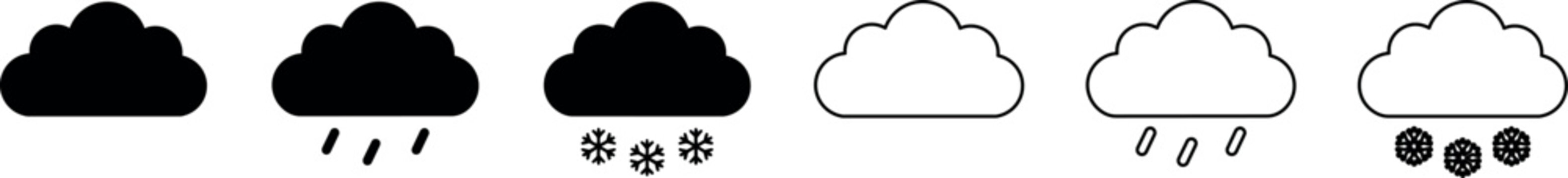 Set of weather icons showing clouds with rain and snow variations