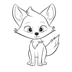 Obraz premium Black-and-white cartoon fox in a line art style, suitable for coloring, vector