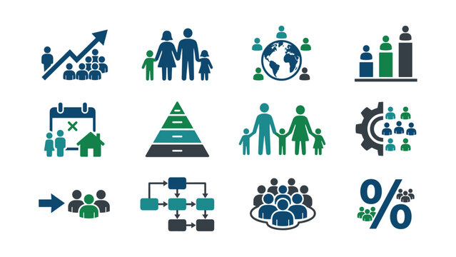 Set of human resource and social structure management icons.