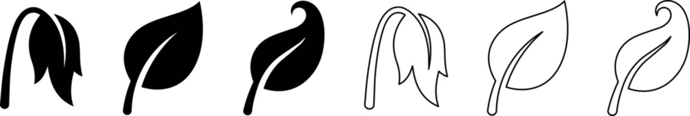 Obraz premium Silhouettes and outline icons of wilted and healthy leaves with stems