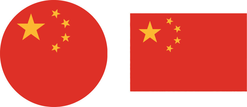 China flag icons with round and rectangular shapes and yellow stars on red background