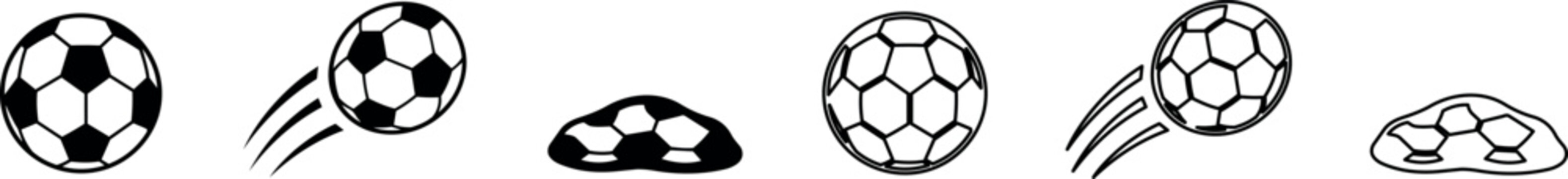 Black and white soccer ball icons showing static and motion states with deformation