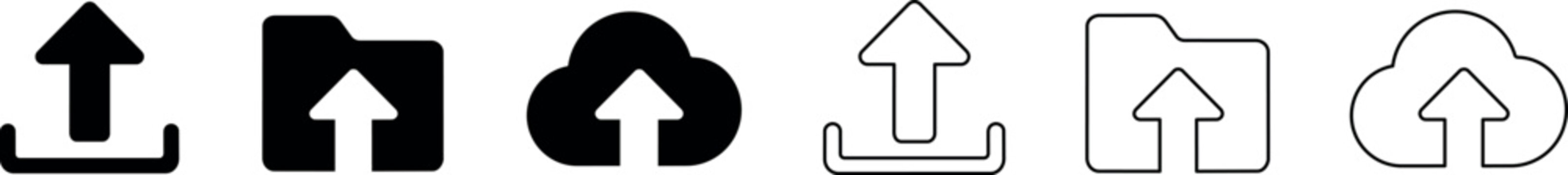 Upload arrow icons with house and cloud shapes in solid and outline styles