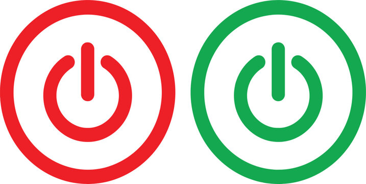 Red and green power button icons representing on and off states for digital devices