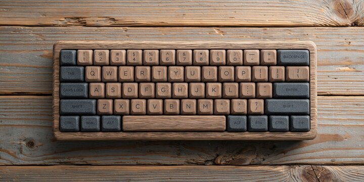 keyboard - a qwerty keyboard with wood finish