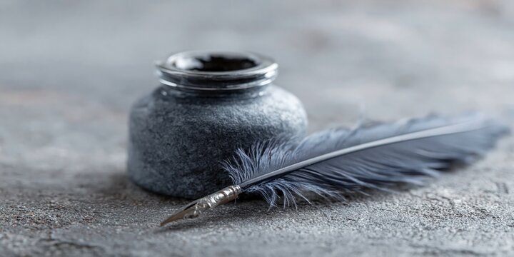 quill and inkwell - feathered quill pen with ink