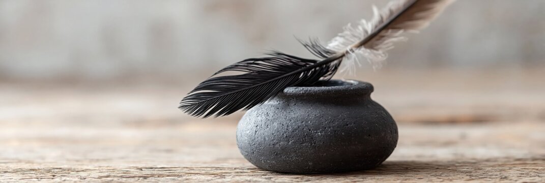 quill and inkwell - feathered quill pen with ink