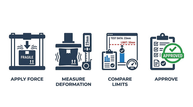 Quality control engineer applies force to test product deformation limits compare approve