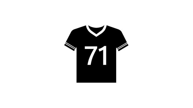 Black Color 71 Number Jersey  . Cricket and football uniform animation icon  White background